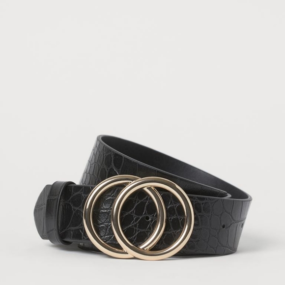 H&M NWOT Black Belt with Gold Hardware Size M - Picture 1 of 8